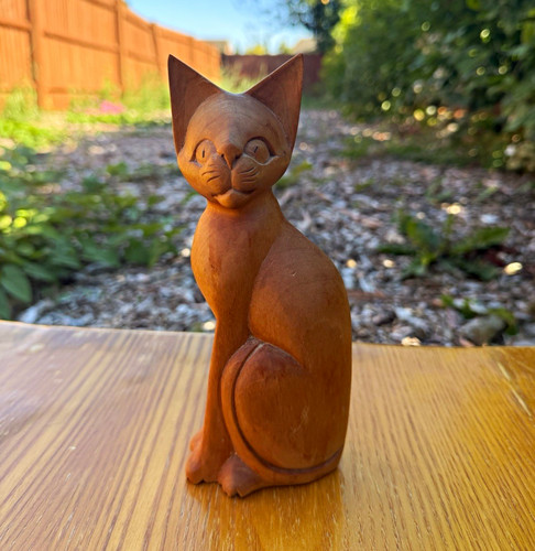 Carved wooden cat figurine - cat,