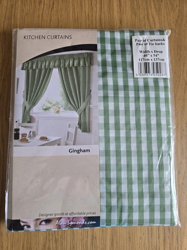 Green gingham kitchen curtains - green,
