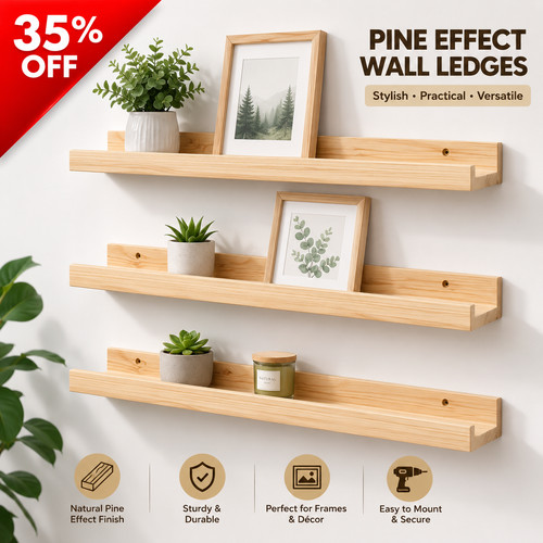 Pine floating wall - pine, shelves