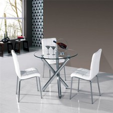 Luxury  Spave Saving Round Glass Dining Table and 4 Seater Chairs Set Kitchen UK