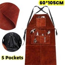 6 Pocket Premium Leather Welders Welding Safety Apron FullBody Heat Resistant