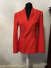 Zara Women's Red Blazer Size M Double-Breasted with Gold Buttons
