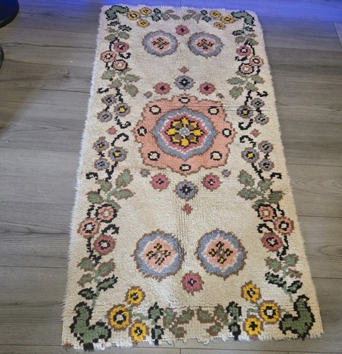 Vintage mcm rya rug brown - rug,