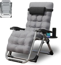 Zero Gravity Chair 200KG Load Capacity Folding Garden Recliner Cushion GREY