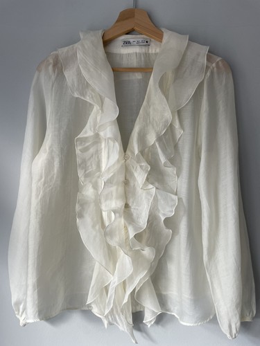Zara ivory ruffle frill blouse - ivory,