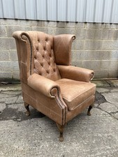 Tan Brown Leather Chesterfield Wing Armchair - Country House - We deliver 