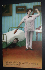 Old Comic LADY EXERCISE INDIAN CLUBS WORK OUT ROUTINE BURGLAR UNDER BED Humour