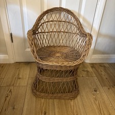 Charming Vintage Wicker Child’s child Dolls or Teddy's Chair peacock bucket 