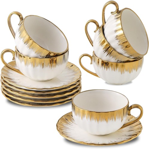 12pc gold trim cappuccino - gold,