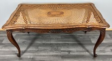 Coffee Table Vintage French Oak Louis  Cane Top Carved Legs  – Lot 3861