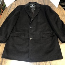 Vtg CROMBIE of Scotland Wool Cashmere Overcoat Herringbone Black Brown XL READ