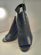 Top Shop Nala Navy Leather Chucky Heels Popper Fastening Peep Toe Size 6 Brand N