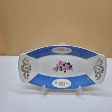 Figgjo Flint NORWAY Blue Sandwich Cake Plate Serving Platter Vintage 1950's Rose