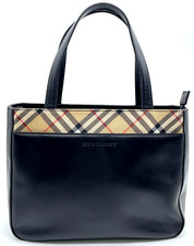 Auth Burberry London Nova Check Beige Black Canvas Leather Handbag i100252