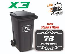Custom Wheelie Bin Stickers x3 WHEELIE BIN NUMBERS HOUSE and STREET NAME STICKER
