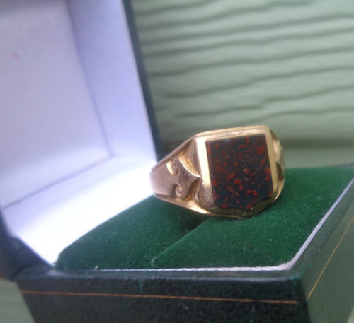 Gold bloodstone signet ring - bloodstone,