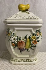 Lefton 3D Raised Fruit Fantasia Kitchen Porcelain Daisy Cookie Jar Vintage