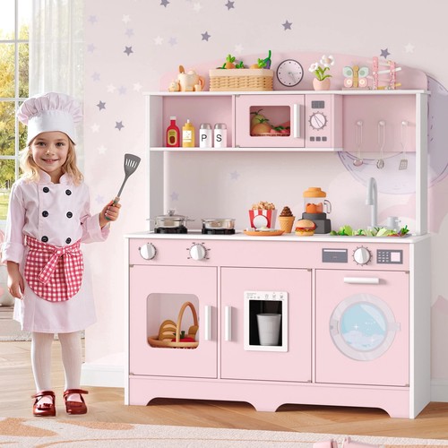 Kids wooden play kitchen pink - wooden,