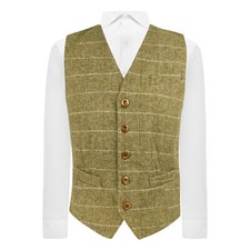 Luxury Green Herringbone Windowpane Check Waistcoat, Tweed