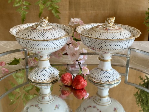 Antique pair cream tureens - cream,