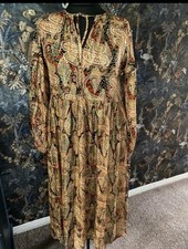 Warehouse Paisley & Gold Metallic Smock Dress. Size 12. BNWT