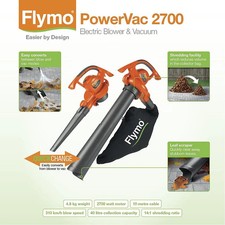 Flymo PowerVac 2700 Electric Cabled 3 in 1 Leaf Blower Vacuum Shredder 240V 10m