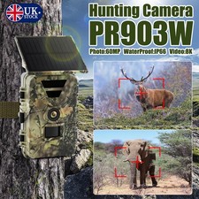 8K WiFi Solar Trail Hunting Camera 60MP Wildlife Trail Cam Waterproof w/32GB