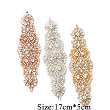 Rhinestone Headpiece Wedding Costume Applique Bling Beaded Crystal Pearls Motif