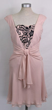Luisa Spagnoli Pink & Navy Applique 100% Silk Occasion Dress- Size 40 / UK 12
