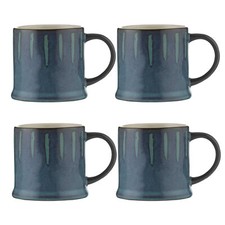 Coffee Mug Stoneware Reactive Glaze Teal Hot Beverages 400ml Drinking Cup 4pcs