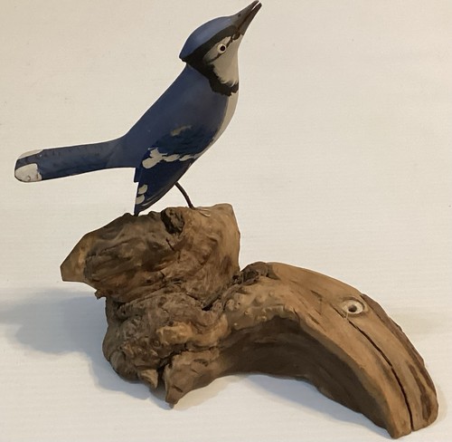 Vintage carved blue jay - carved,