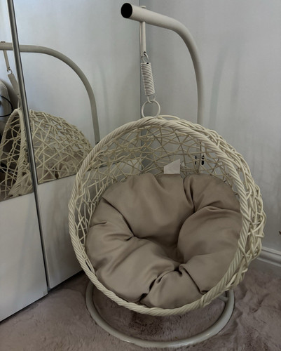 Beige wicker hanging egg chair - hanging,