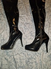 Stiletto Black PVC Thigh High Boots Size 6 Uk