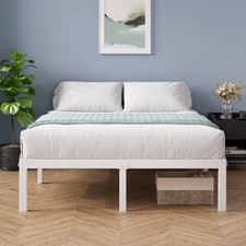 Kingsize Metal Platform Bed Frame (150x200cm) – White – Heavy Duty Steel Slats