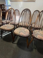 RARE Set of 8 Ercol Quaker Dining Chairs Dark Finish Blue Label Mid-Century -