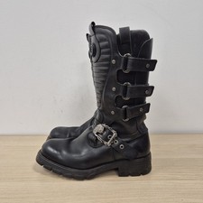 New Rock Reactor 7604 Skulls Black Leather Mid Calf Chunky Boots Uk 9.5 Eu 44