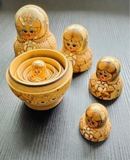 Vintage 1950s Russian Matryoshka Nesting Dolls Handpainted Wooden USSR 5 Pieces