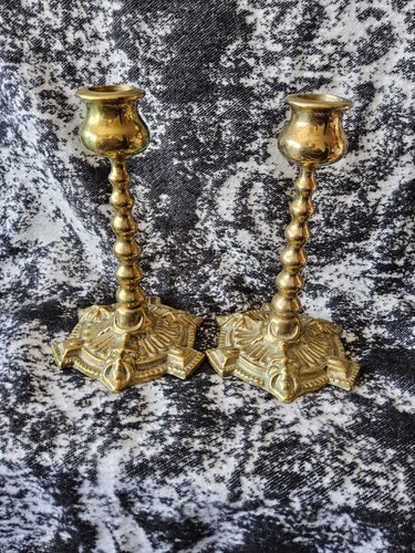Pair heavy vintage brass - pair,