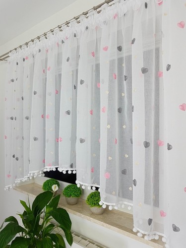 Heart voile curtain white - curtain,