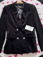 ZARA Black Velvet Jacket Blazer with Jewel Buttons Size S Bloggers Fave 9818/986
