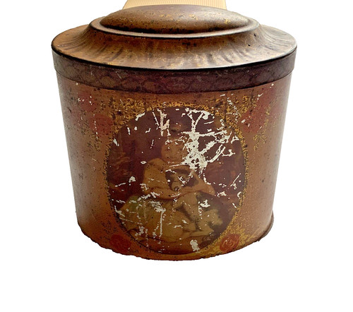 Antique oval tea caddy - caddy, tin