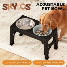 Skylos Dog Raised Elevated Pet Feeding Bowls Stainless Steel Adjustable Stand