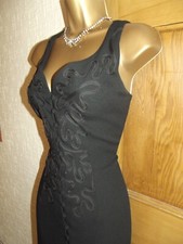 Gorgeous❤Vintage Black evening embroidered Party Wallis Dress size 16 Midi ball