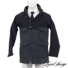#1 MENSWEAR Nigel Cabourn x Mackintosh Navy Teal Harris Tweed Parka Coat 50 NR