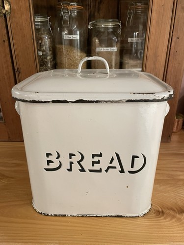 Antique white enamel bread - white, bin
