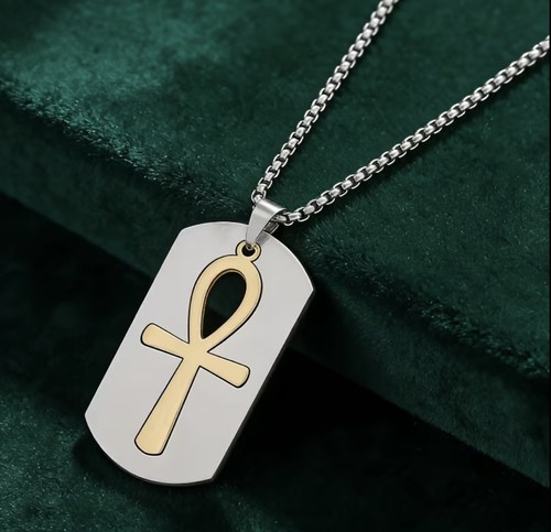 Gold silver ankh pendant - &,