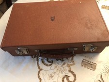 vintage small brown leather suitcase Royal ER embossed.
