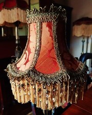 "Vintage" Victorian style beaded lampshade. shimmery terracotta damask  9"
