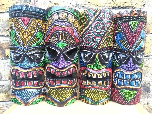 Tiki mask wood - wood, hand