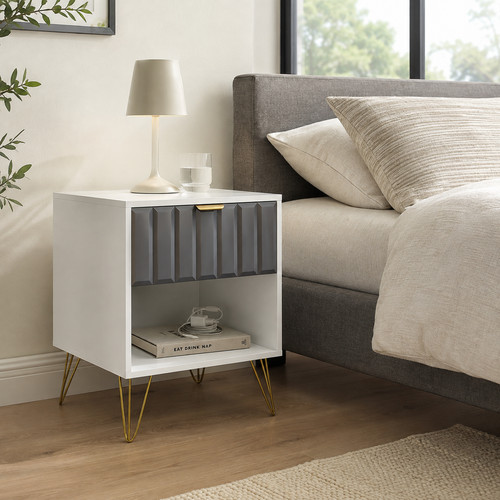 White bedside table gold - table,